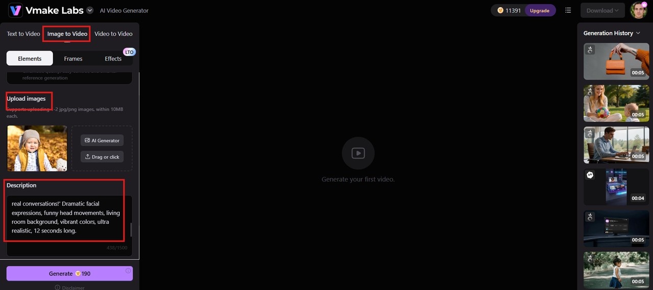 Upload image and enter description
