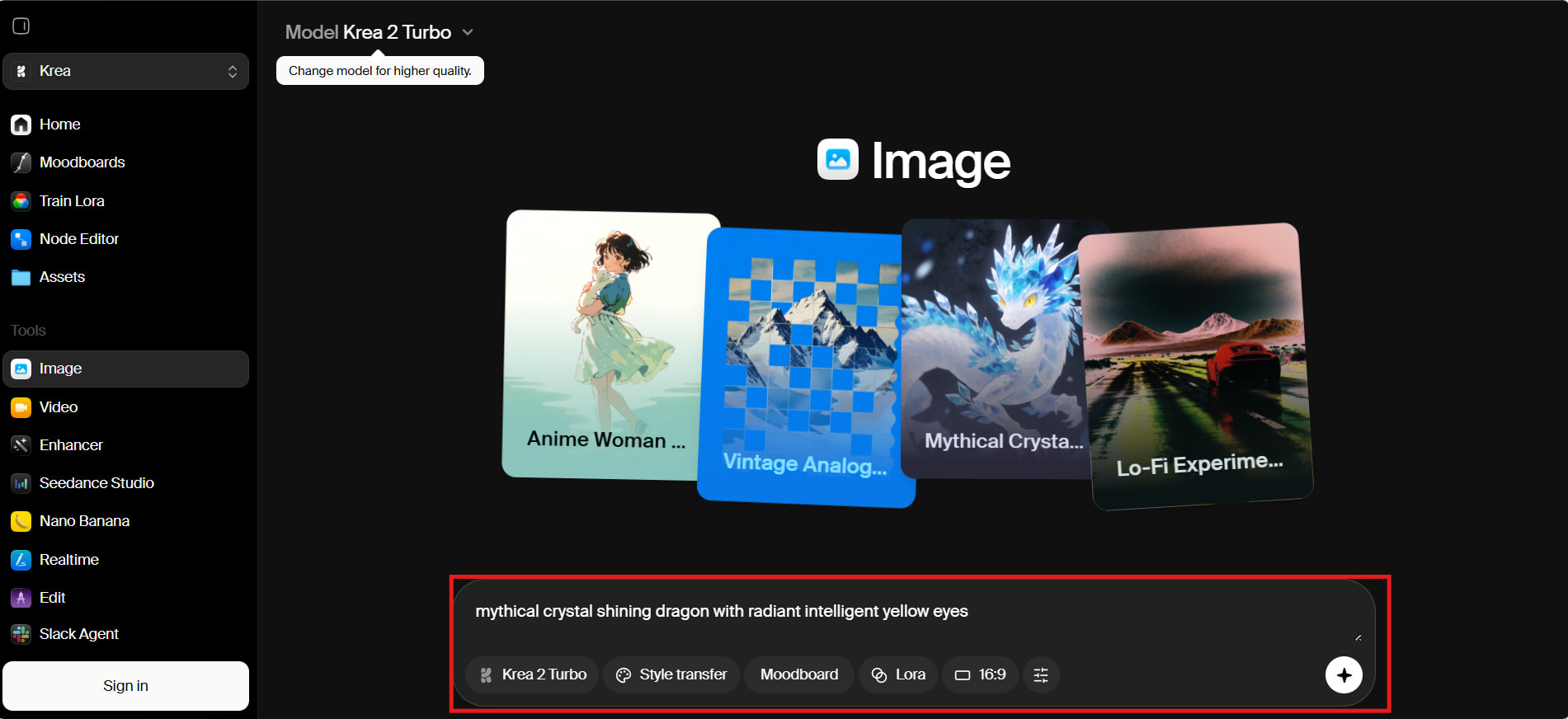 Enter a prompt and select settings
