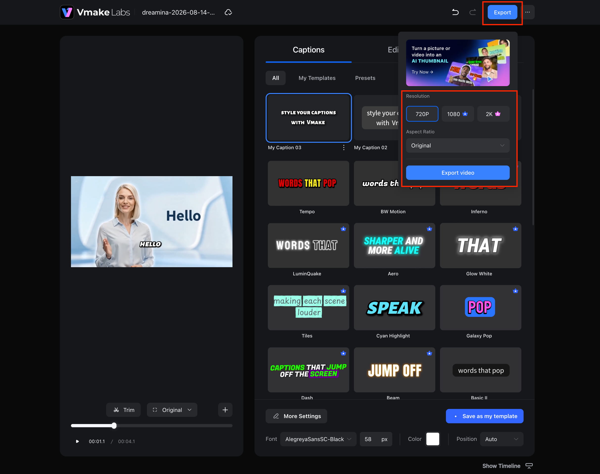 text Preview and export