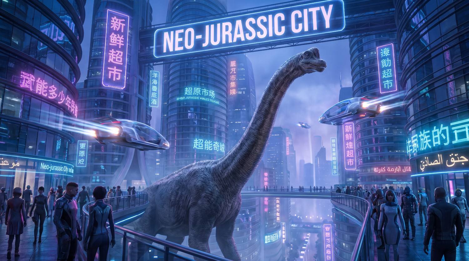 Dinosaurs in a futuristic world