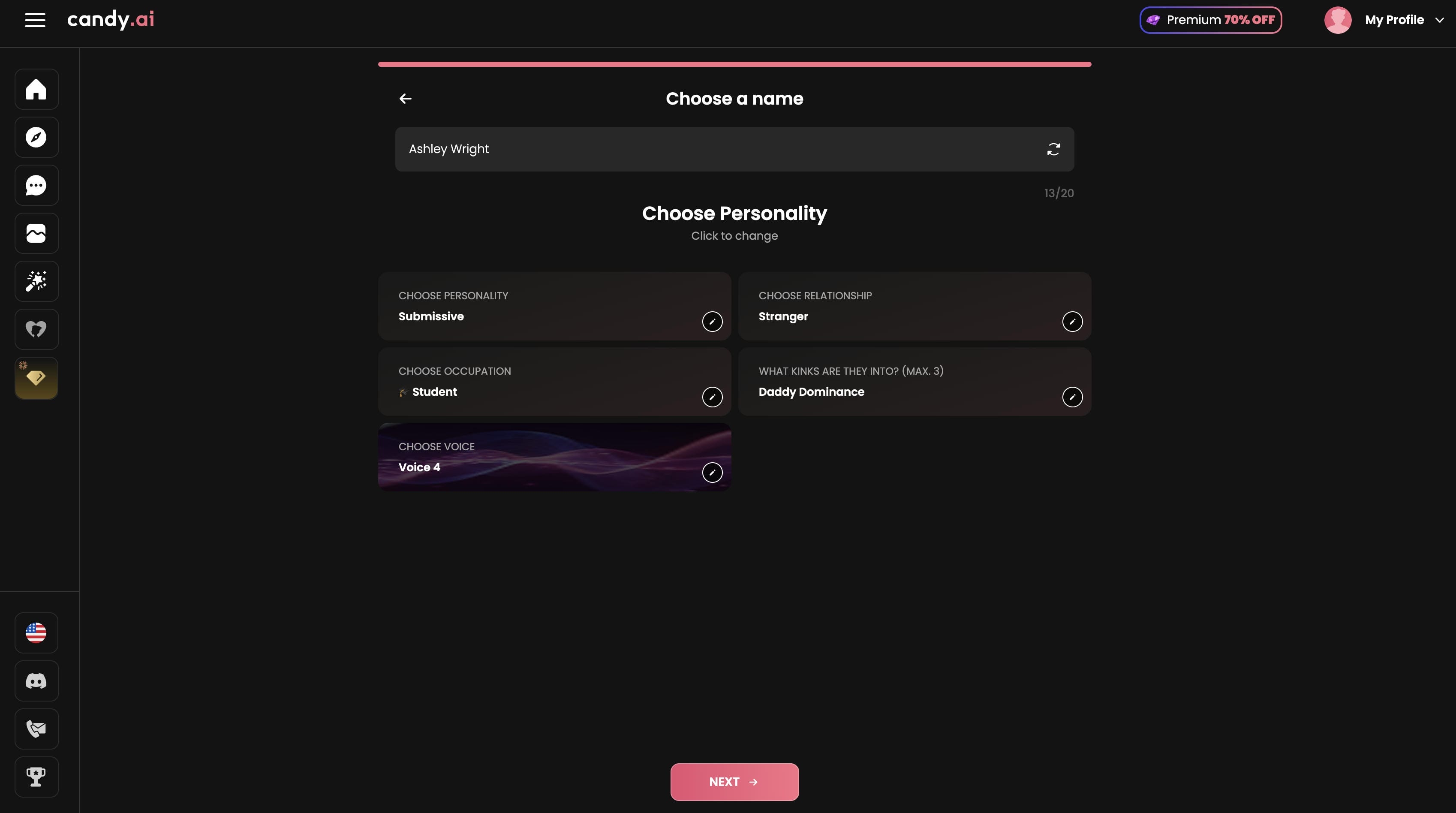 Customize your AI character profile