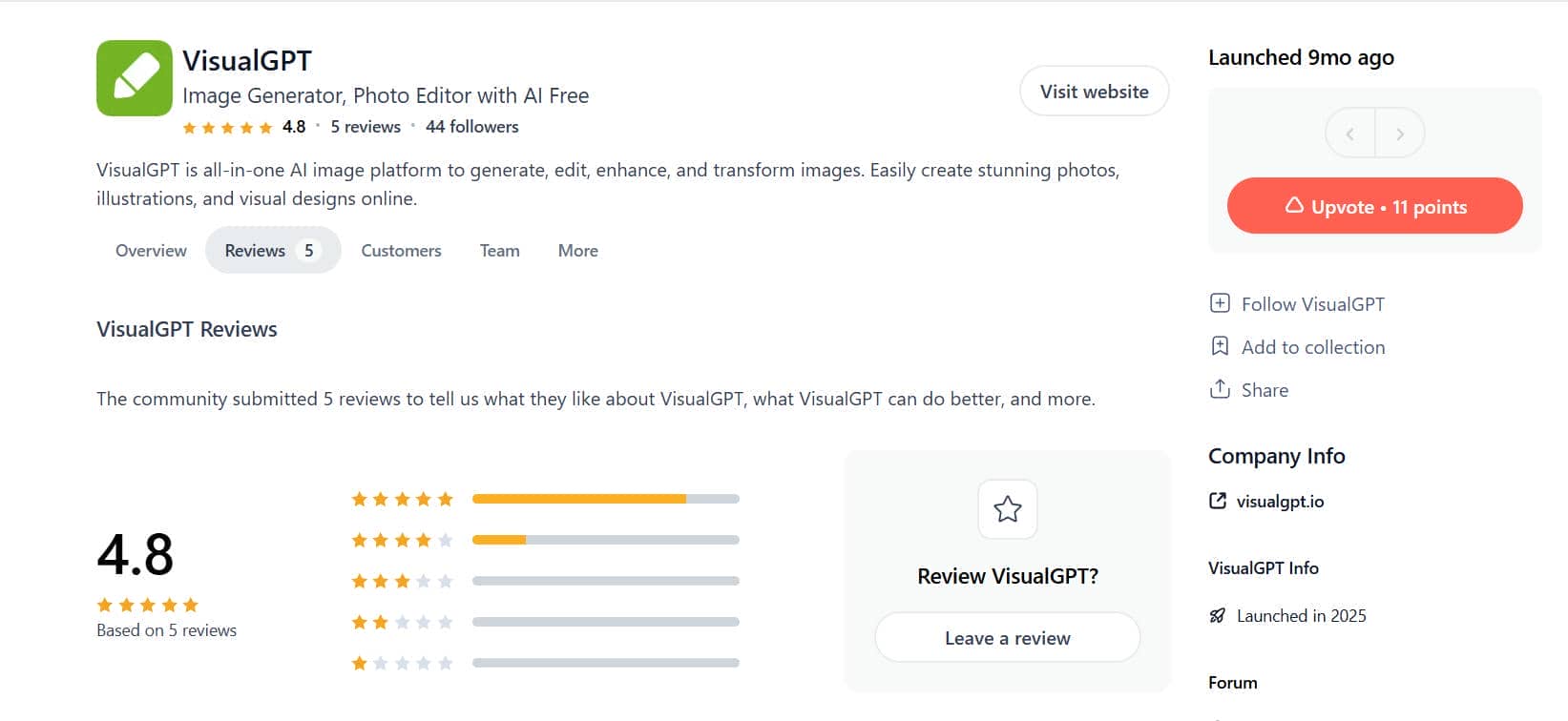 text VisualGPT on Product Hunt
