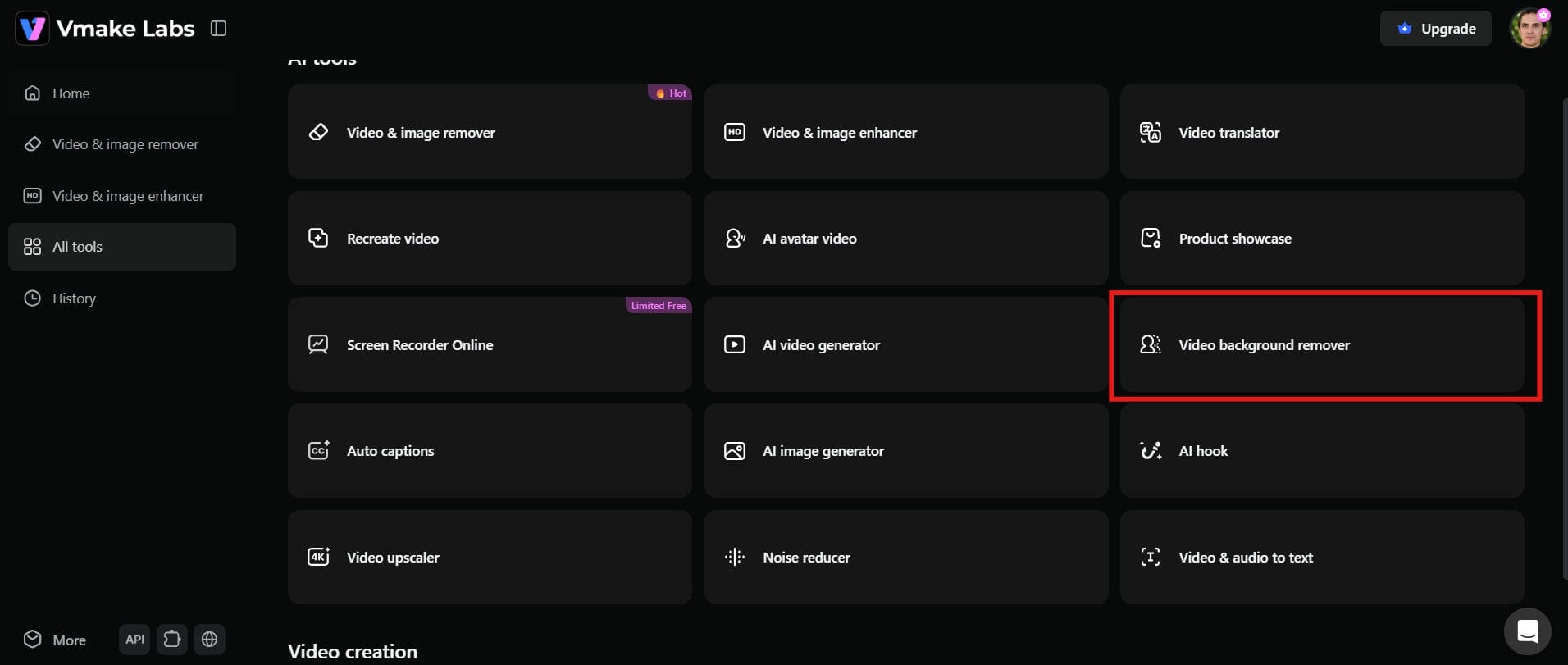 Open the Vmake Labs video background remover