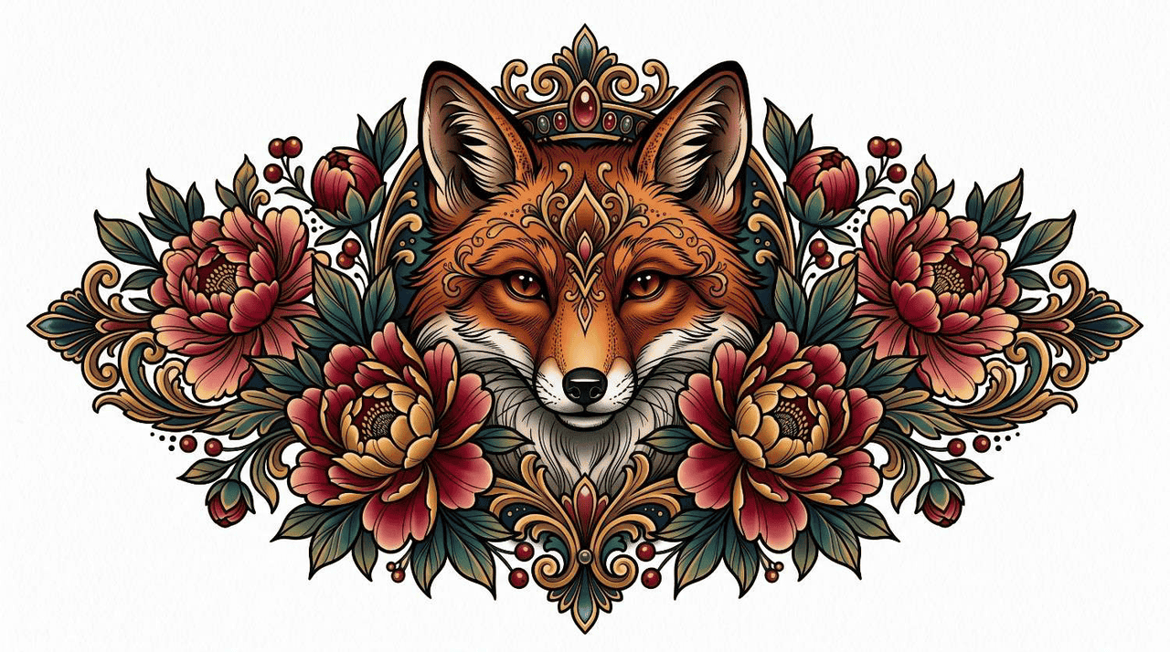 text Neo-Traditional Animal and Portrait Prompt