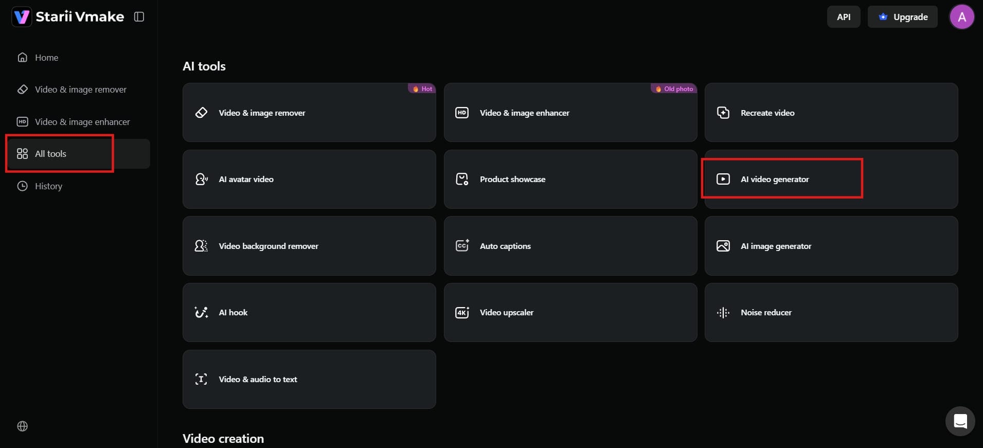 Access the AI video generator