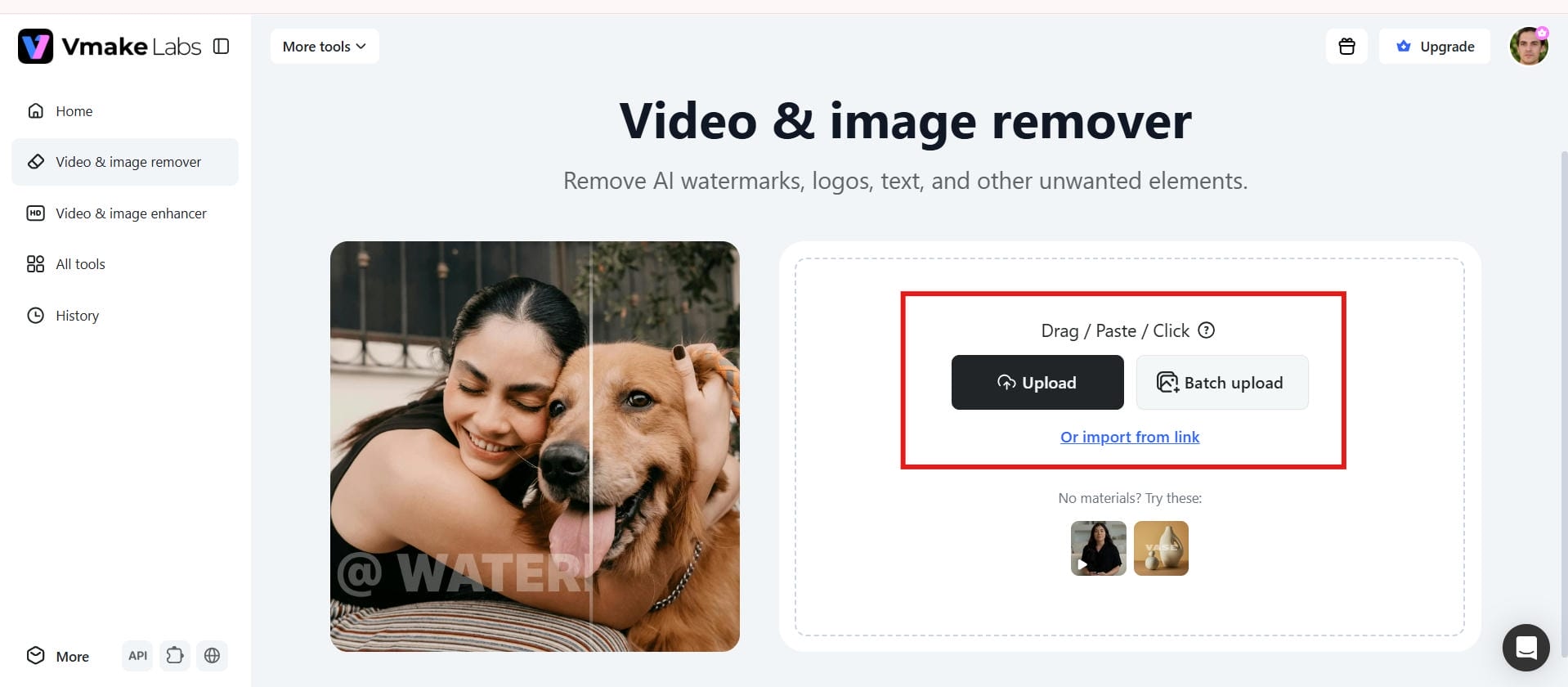 text Upload your video to Vmake Labs