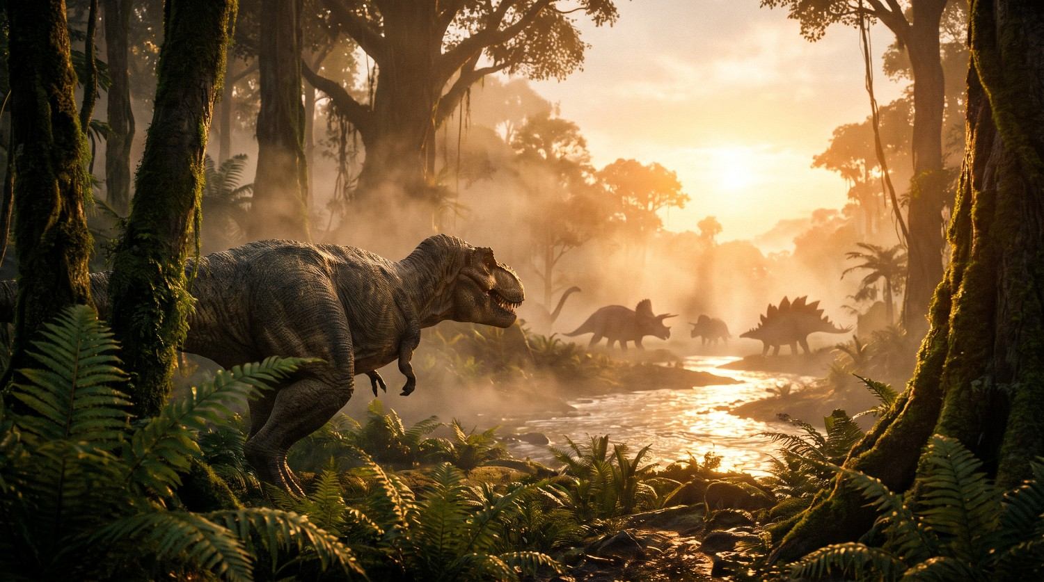 Cinematic Jurassic-era dinosaur scene