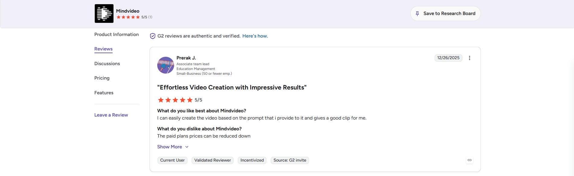 Mindvideo review On G2