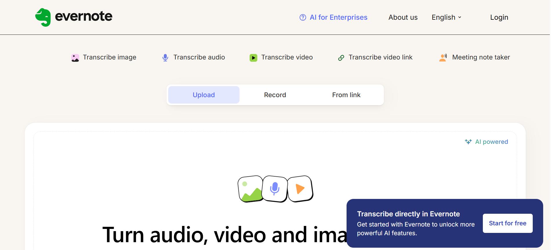 text Evernote AI transcribe