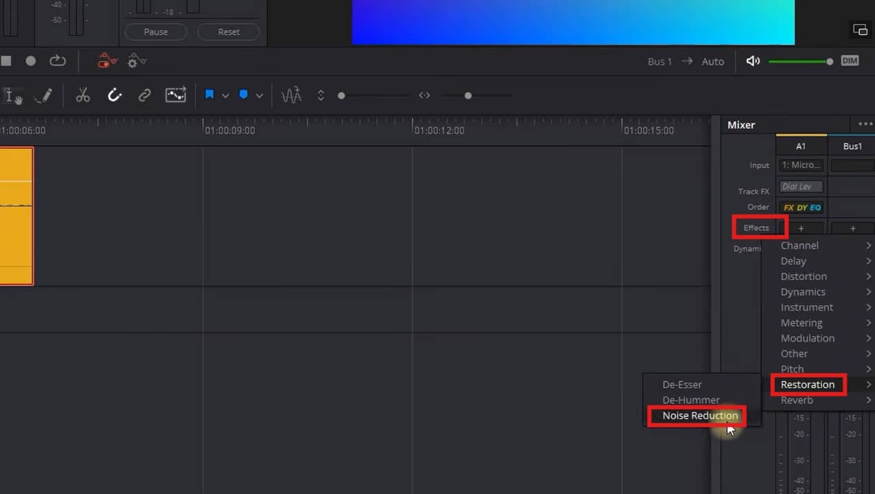 enable the noise reduction tool