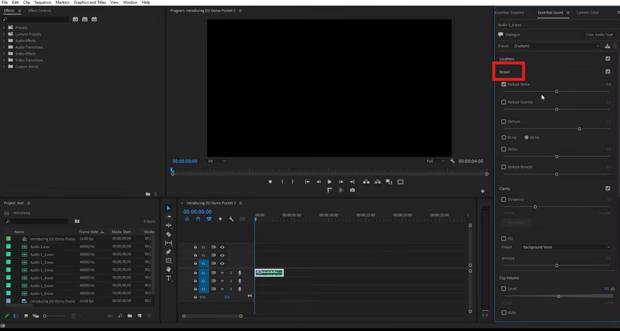 Apply noise reduction effect