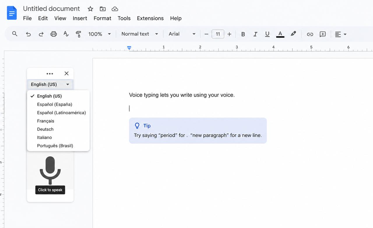 text Select your language and start speaking