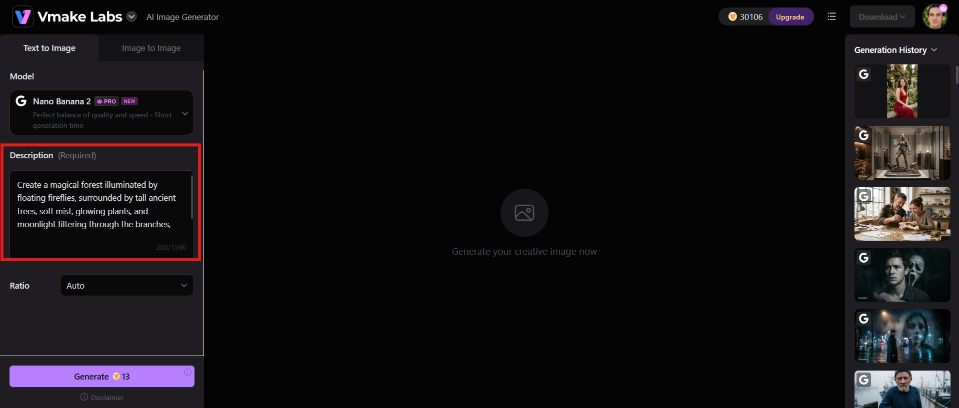 Enter a text prompt or upload a reference image
