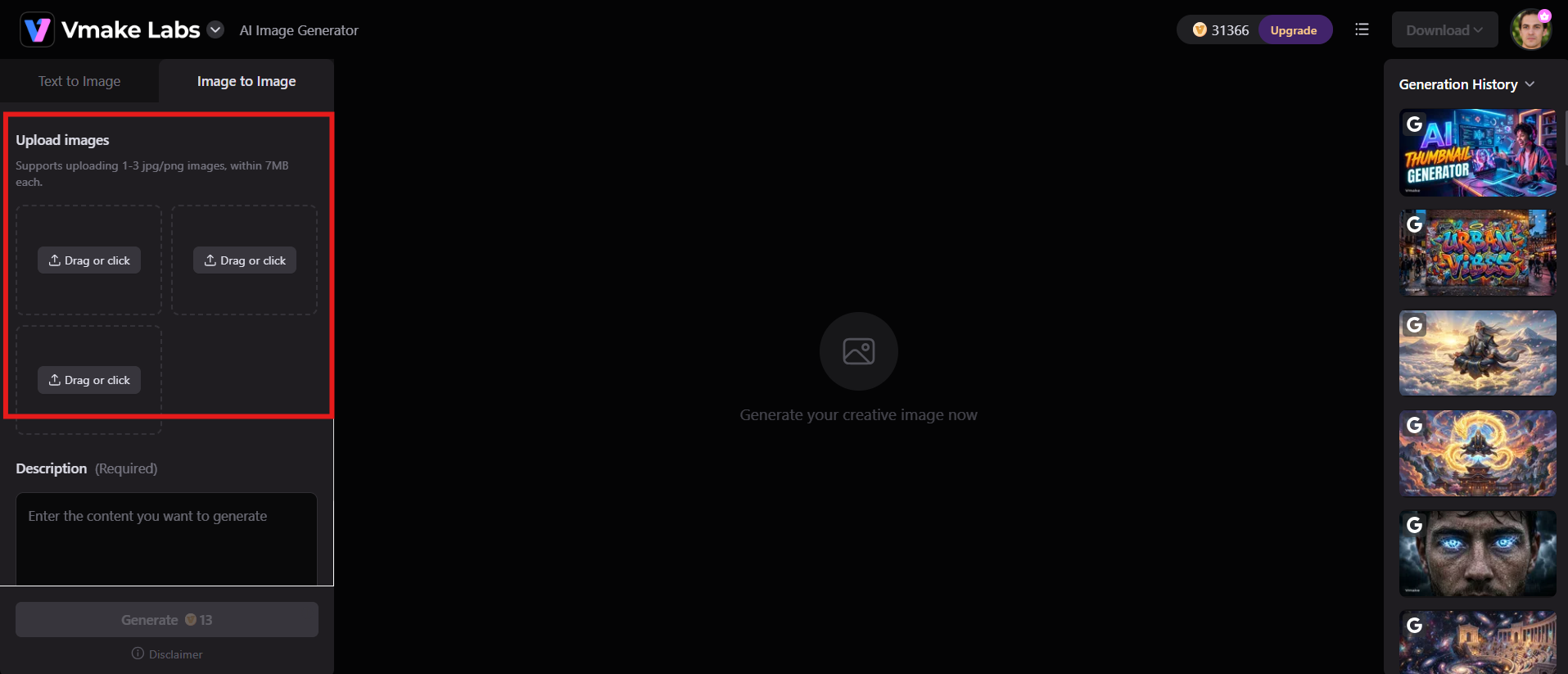 text Upload a clear portrait