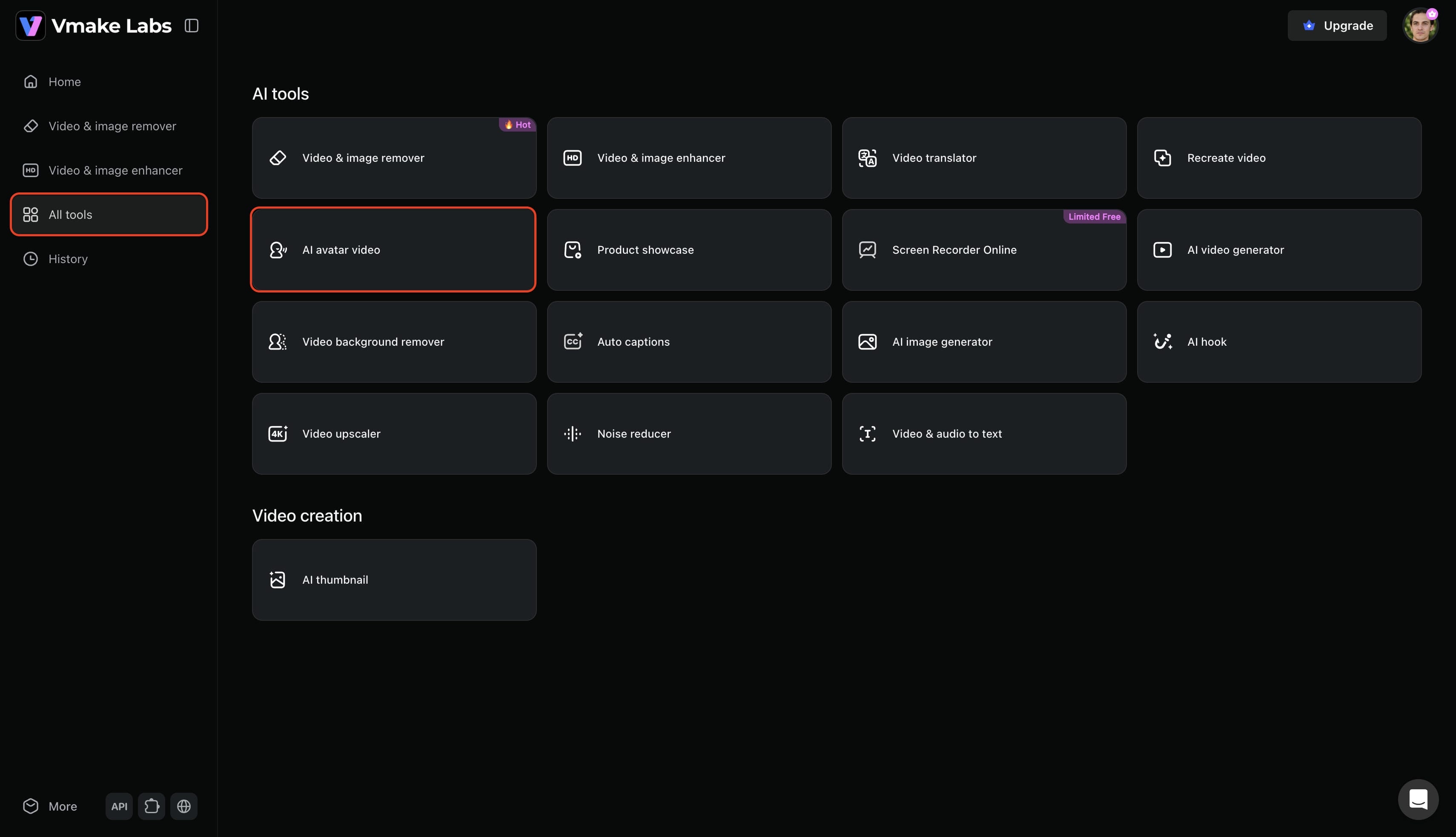 Navigate to the AI avatar video tool