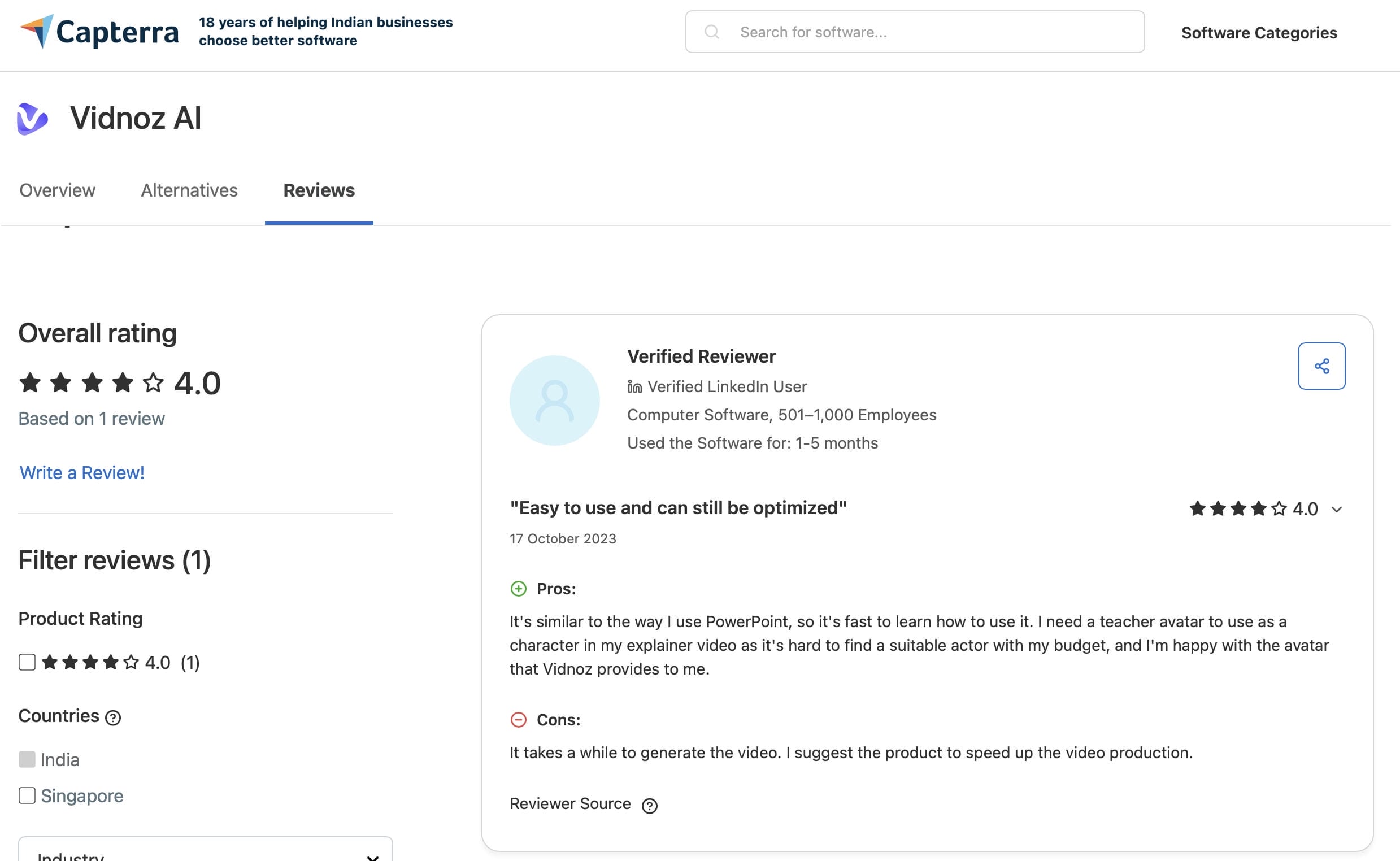 Vidnoz Capterra review