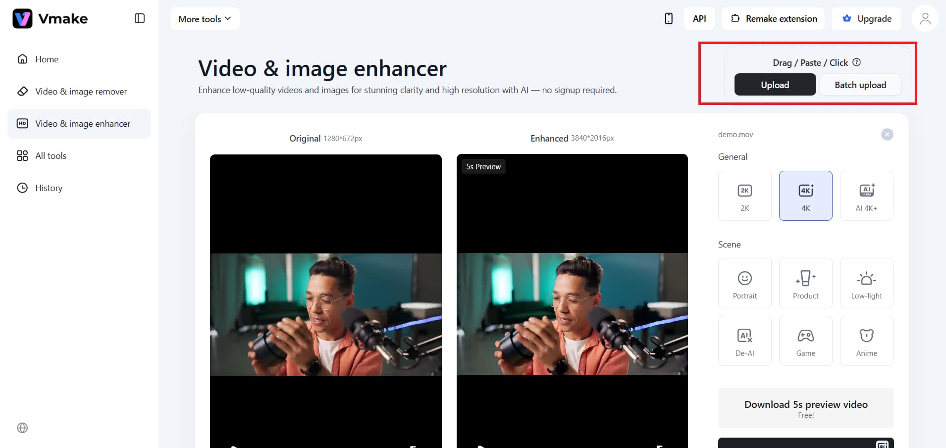 Upload the video
