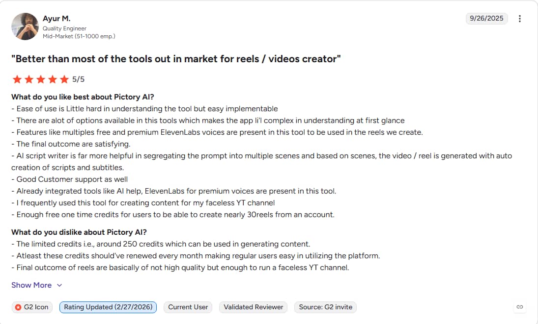 G2 picotory ai video review