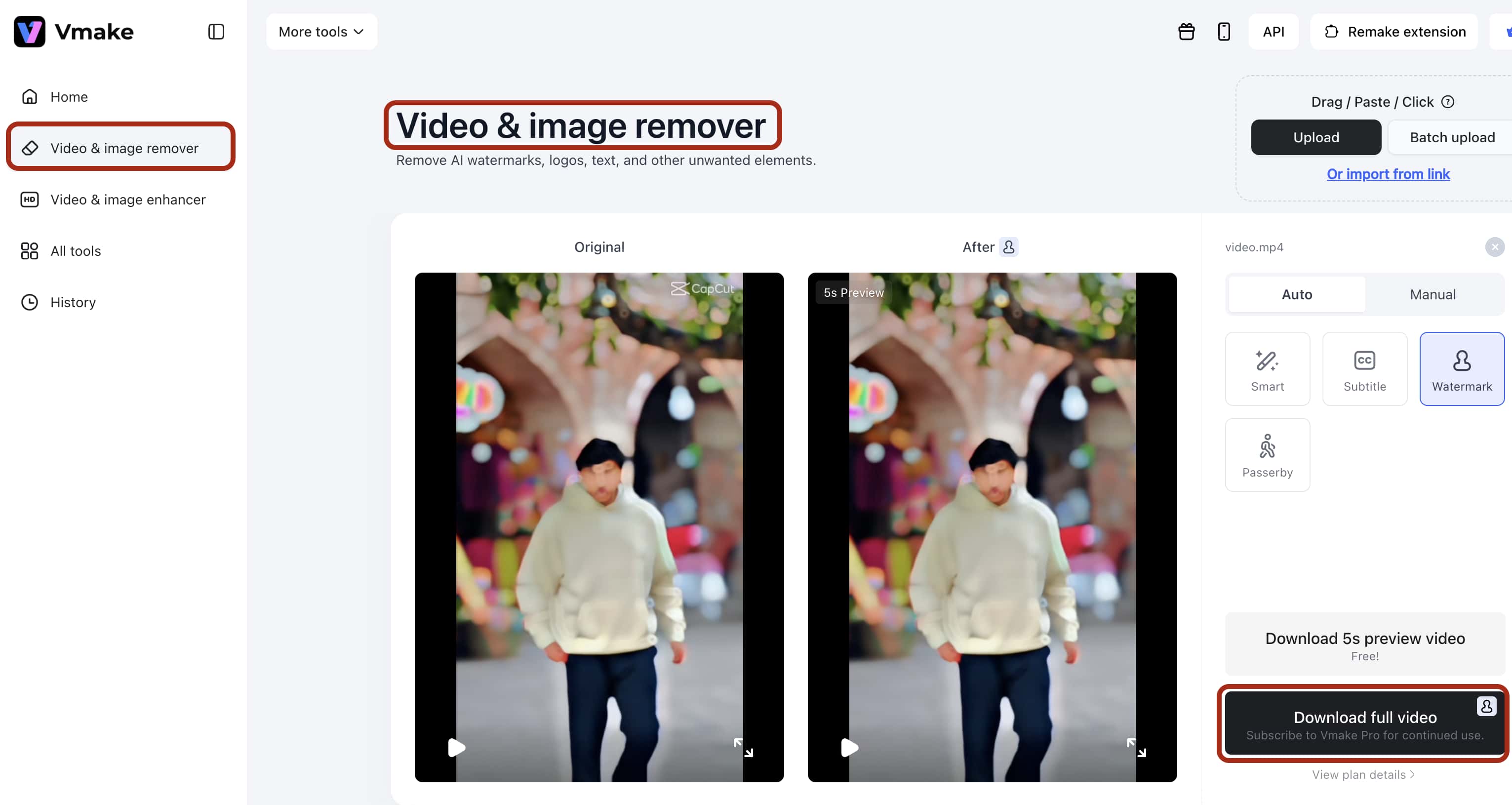 Once you review the processed video, download the full length video for further use 