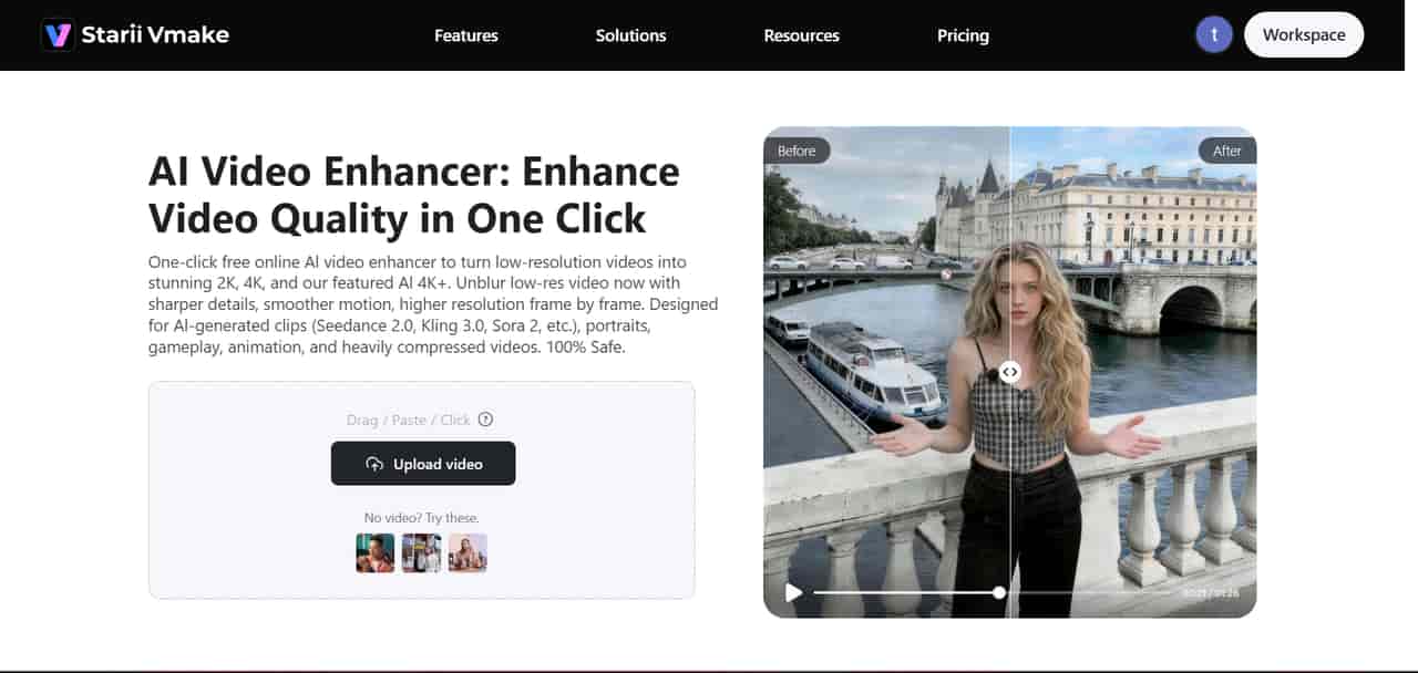 Vmake AI video enhancer interface
