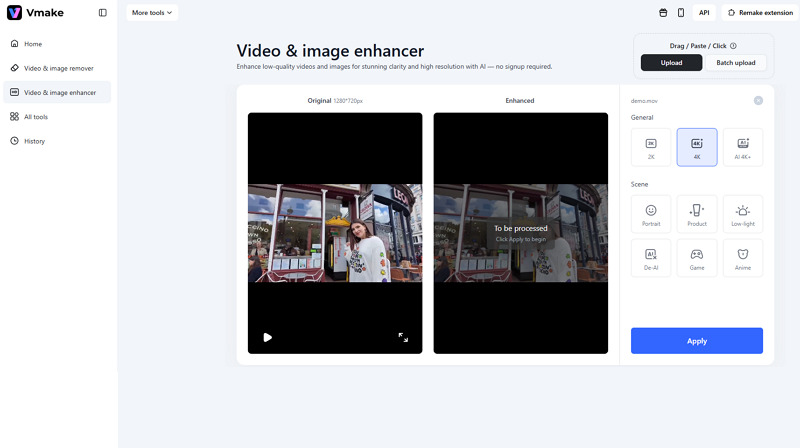 Steps to Enhance Videos with Vmake Video Enhancer