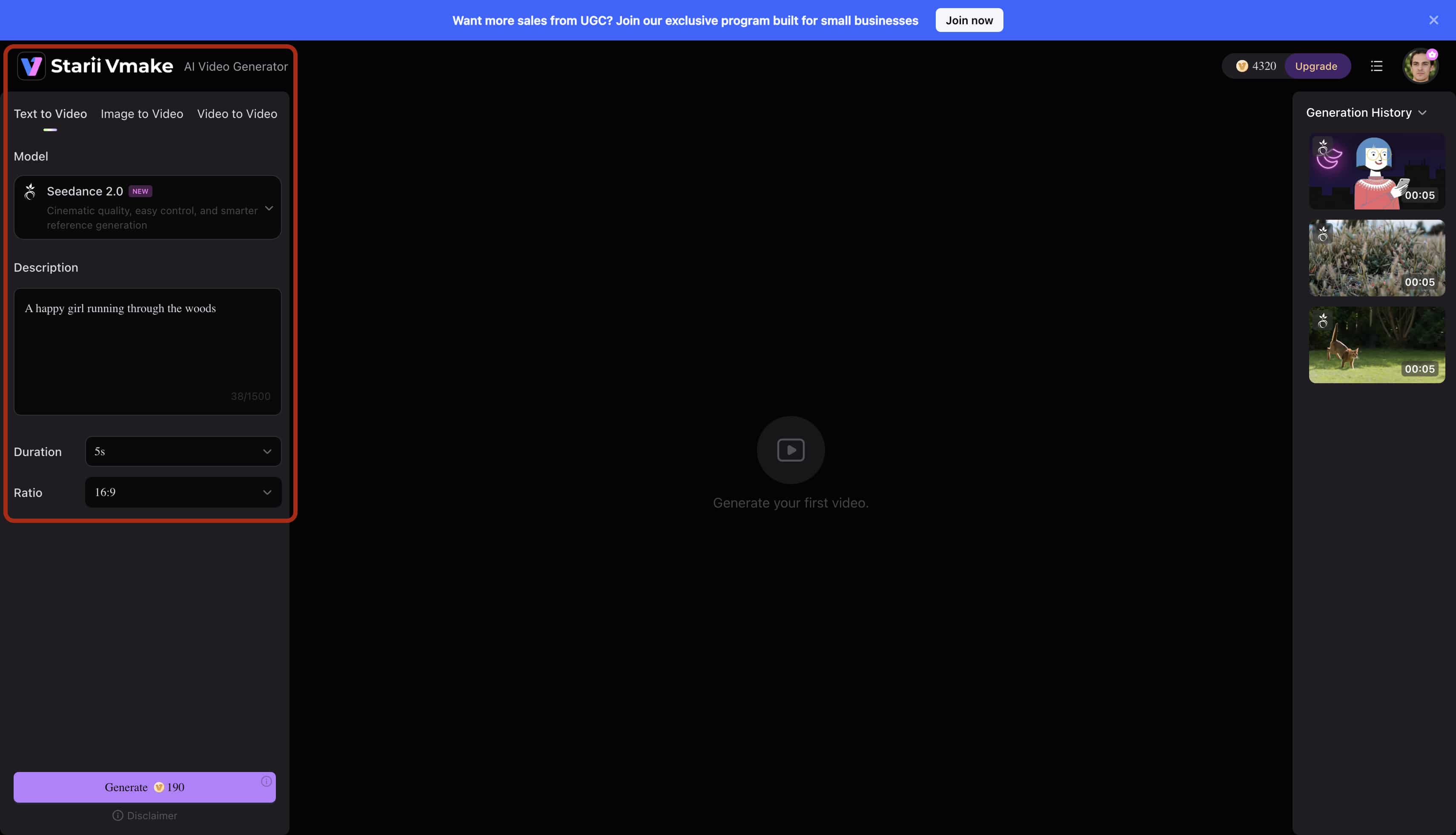 Type the command description and select the aspect ratio 