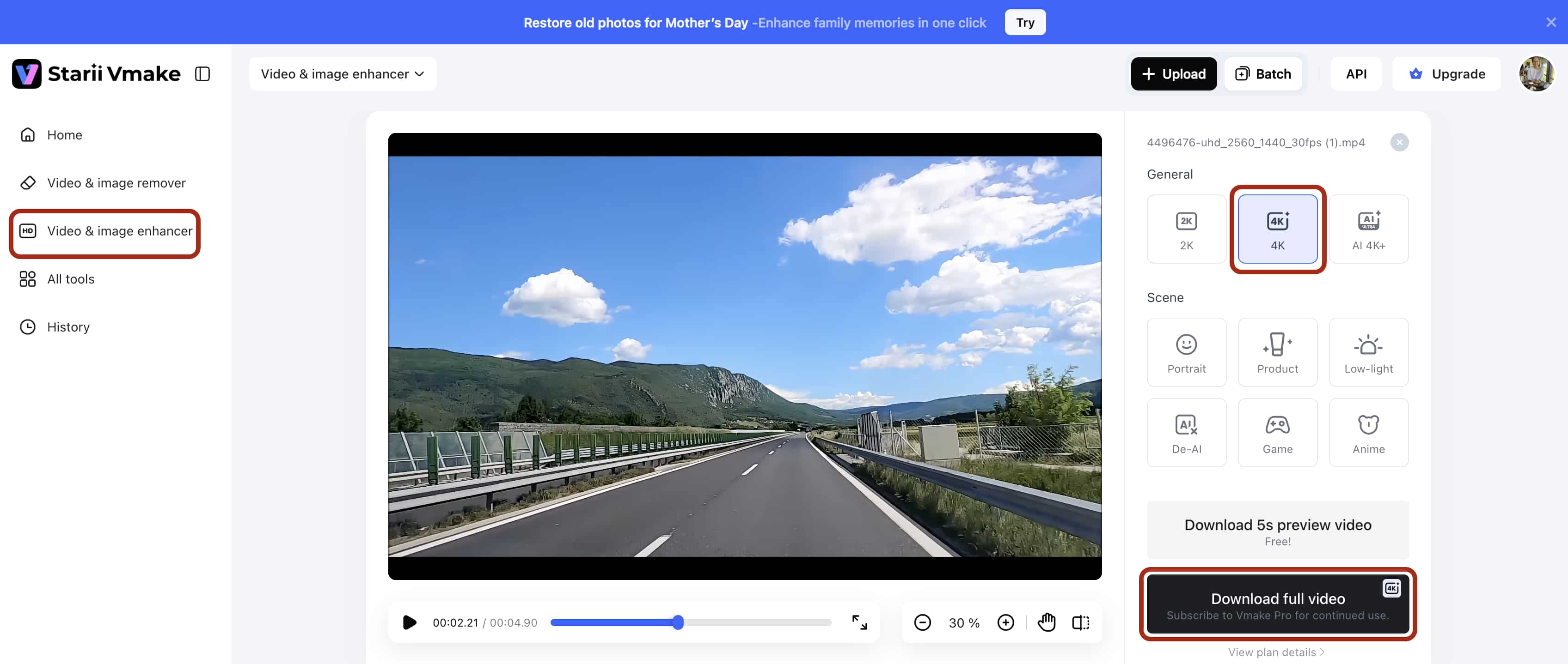 Download the transformed high quality 4K video 