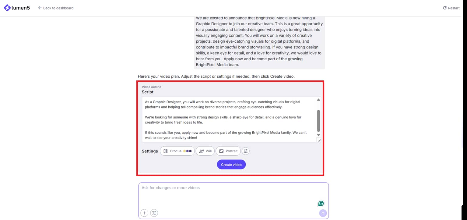 AI script generation and video setup