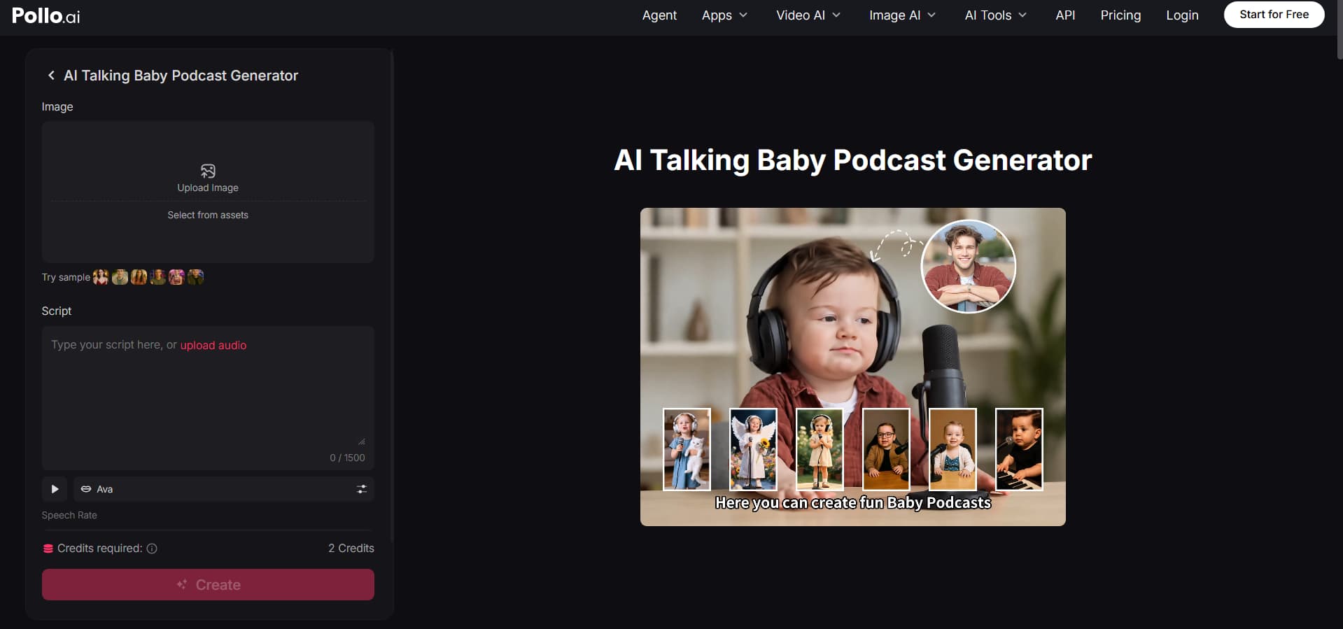 Pollo AI talking baby podcast tool