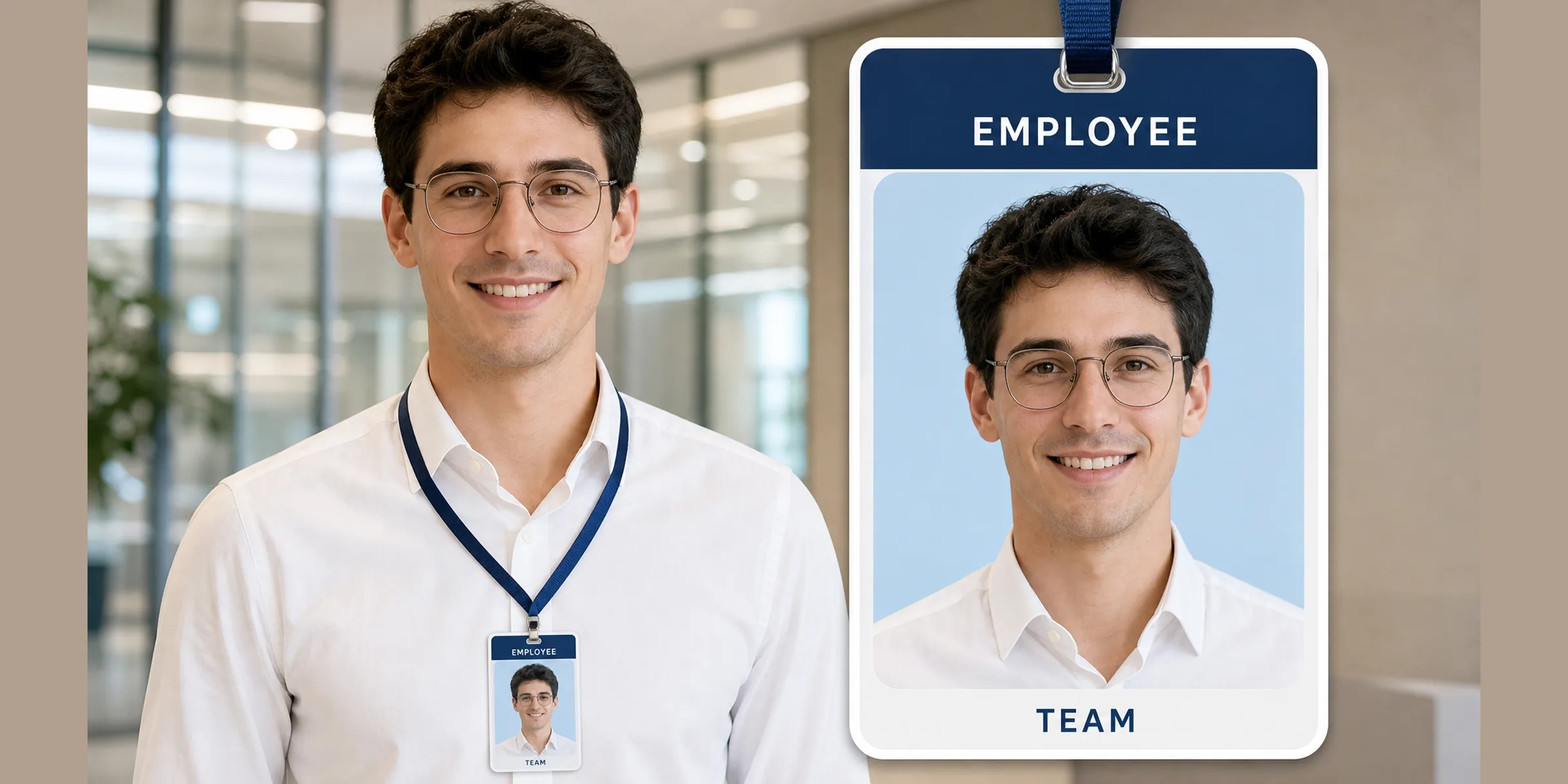 Employee portrait transformed into an ID badge photo
