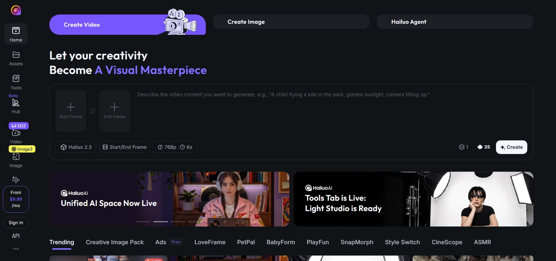 Hailuo AI homepage