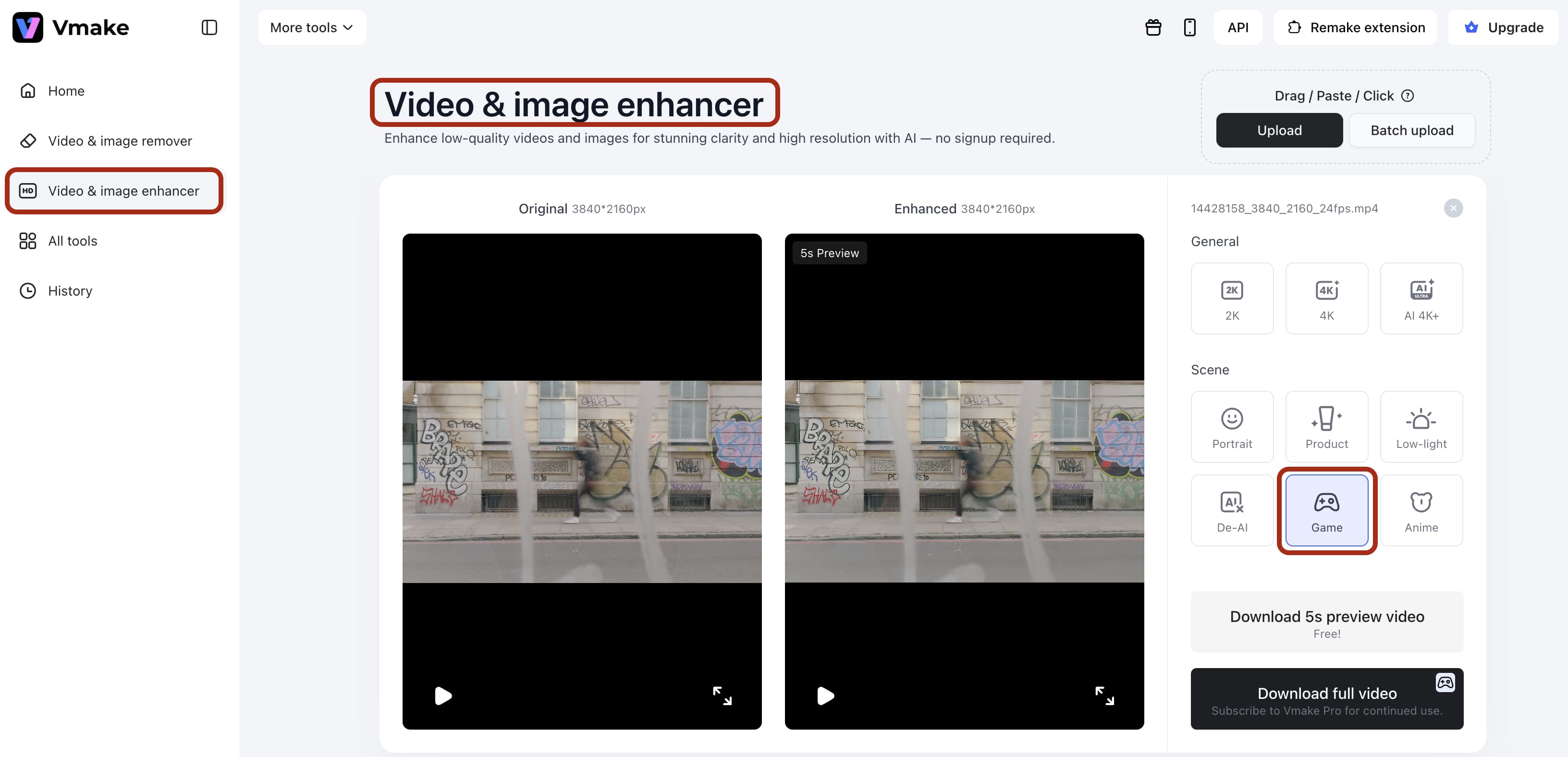 Choose the best feature applicable to see your video transform in seconds 