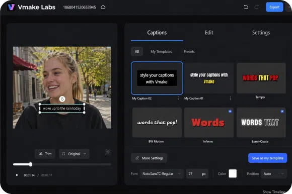Full caption editing before export